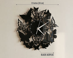Butterfly Wall Clock – Premium Black & Gold Mirror Acrylic