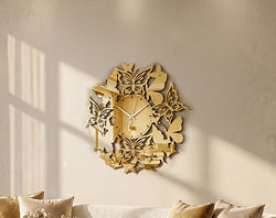 Butterfly Wall Clock – Premium Black & Gold Mirror Acrylic
