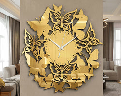 Butterfly Wall Clock – Premium Black & Gold Mirror Acrylic