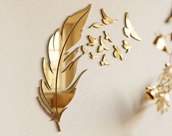 Freedom – Gold & Silver Mirror Acrylic Feather & Birds _ Large
