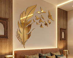 Freedom – Gold & Silver Mirror Acrylic Feather & Birds _ Large