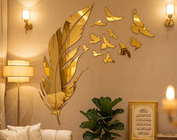 Freedom – Gold & Silver Mirror Acrylic Feather & Birds _ Large