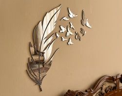 Freedom – Gold & Silver Mirror Acrylic Feather & Birds _ Large