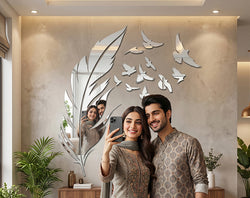 Freedom – Gold & Silver Mirror Acrylic Feather & Birds _ Large