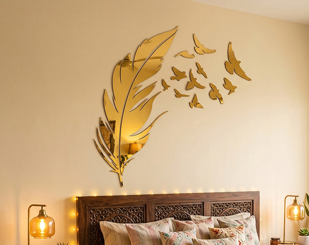 Freedom – Gold & Silver Mirror Acrylic Feather & Birds _ Small