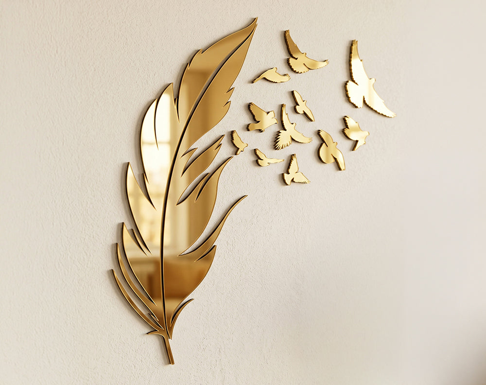 Freedom – Gold & Silver Mirror Acrylic Feather & Birds _ Small
