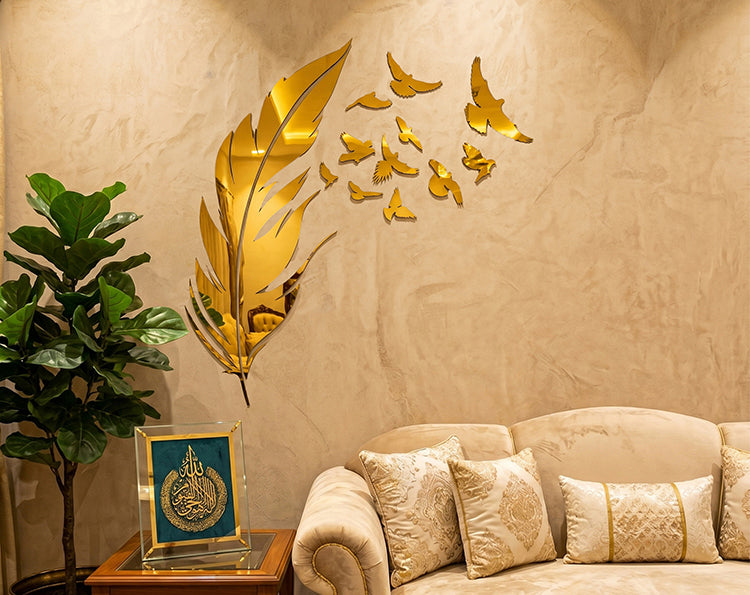 Freedom – Gold & Silver Mirror Acrylic Feather & Birds _ Small
