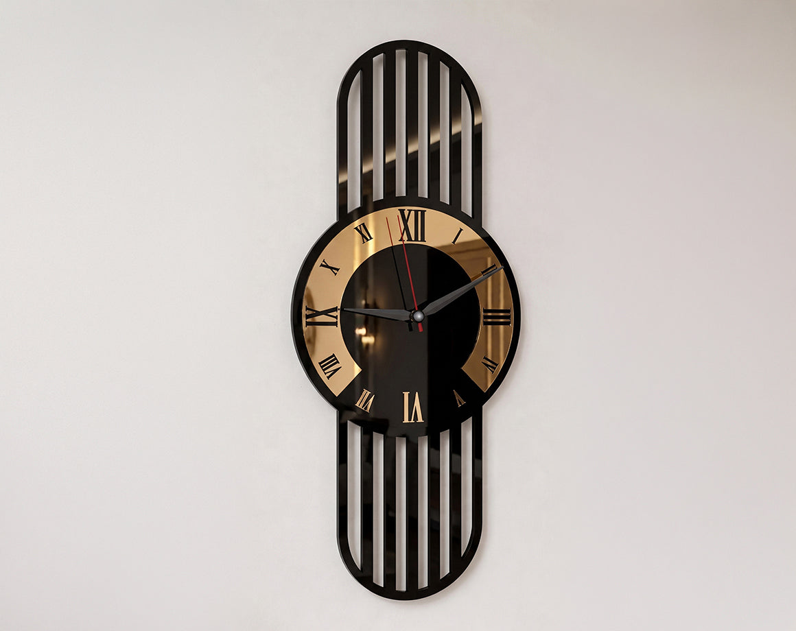 Premium Black & Gold Roman Numeral Wall Clock